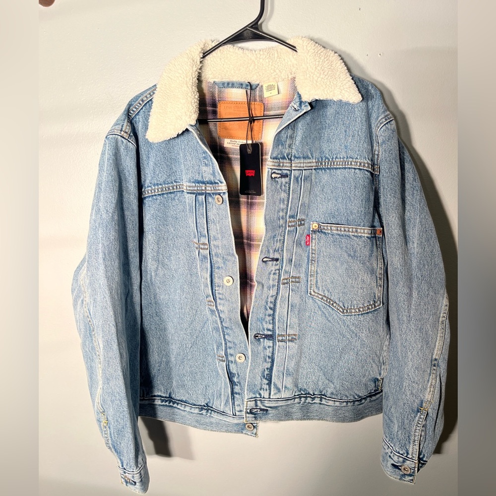 Levi Strauss Jean Jacket Sherpa Collar Plaid Interior Size M Brand New